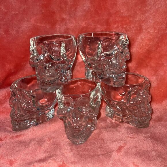 Crystal Skull Vodka Shot Glasses (SET of 5) Halloween Bar Decor - Picture 2 of 7